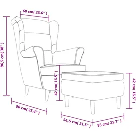 vidaXL Ohrensessel mit Hocker Hellgrau Samt