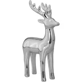 Gro�e Stehende Silber Deko Rentier Figur & Geweih - Weihnachten Wildfigur 20 cm