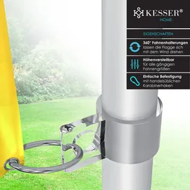 Kesser KESSER® Teleskop Fahnenmast Aluminium 6,30m Bodenhülse 60cm inkl Deutschlandfahne Höhenverstellbar Flaggenmast Mast Deutschland Flagge Alu Silber