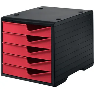 Sortierbox, 5 Schubladen, schwarz/rot