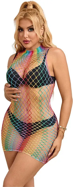 SUBBLIME  952433 Rainbow Netz-Kleid mit hohem Kragen ärmellos One Size (Einheitsgröße)