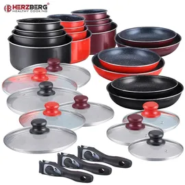 HERZBERG HG-5000: 10-Teiliges Kochgeschirrset mit Marmorbeschichtung schwarz - Schwarz