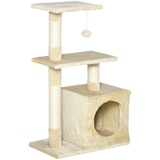 PawHut Kratzbaum mit Sisal Katzenbaum Kletterbaum Katzenmöbel Kratzbrett mit weichem Plüsch Katzenspielzeug stabil E1-Klasse Spanplatte Beige 50 x 30 x 81,5 cm