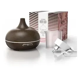 Arendo Luftbefeuchter, Aroma Diffuser in Holz Design mit LED, Diffusor, Timer Funktion, 7-Farben Wechsel, 300ml, Dunkelbraun
