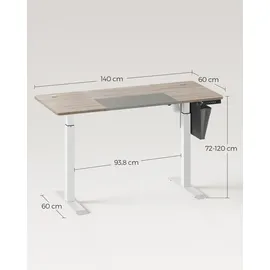 Songmics elektrisch höhenverstellbarer Schreibtisch greige rechteckig, C-Fuß-Gestell weiß 140,0 x 60,0 cm