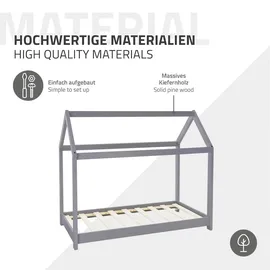 ML-Design Kinderbett Hausbett 70 x 140 cm Kiefer grau