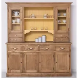 Casa Padrino Küchenbuffet Landhausstil Küchenschrank Naturfarben / Hellblau 180 x 50 x H. 197 cm - Massivholz Esszimmerschrank - Esszimmermöbel im Landhausstil