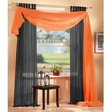 Gardinen Set, 2 x Schlaufenschal Voile, transparent, 245x140, Schwarz, 1 x Voile Querbehang, Freihanddeko, 140x600, Orange, 61000560