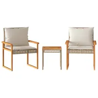 VidaXL 3-tlg. Bistro-Set mit Kissen Beige Poly Rattan Akazienholz