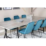 ebuy24 Jepara Essgruppe Esstisch Teak und 6 Muce Esszimmerstühle Velour blau.