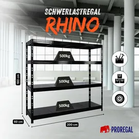 Proregal Schwerlastregal Metall 180x200x60cm schwarz 4 Stahlplatten-Ebenen Fachlast 500kg