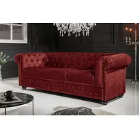 riess-ambiente Sofa CHESTERFIELD 205cm rot - Samt, Federkern-Polsterung, Rundum Bezug, Einzelartikel 1 Teile, 3-Sitzer Couch mit Knopfheftung & Goldnieten - ideal für Wohnzimmer rot