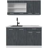Vicco R-Line Mini-Küche Schwarz Beton/Weiß 140 cm ohne Arbeitsplatte