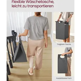 Songmics VASAGLE Wäschekorb 2 Fächer, mit Ablage, Wäschebox, Wäschesack aus Oxford-Gewebe ausziehbar abnehmbar, 2 x 46 L - Grau