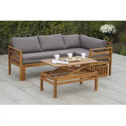 Gartenlounge-Set MERXX "Brasilia", beige (natur, grau), Massivholz, Sitzmöbel-Sets, inkl. Auflagen