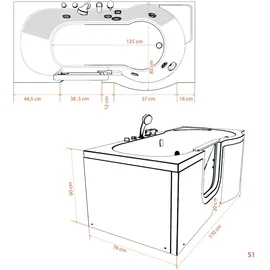 AcquaVapore Seniorenwanne mit Tür 170 x 85 cm (S12-EH-L)