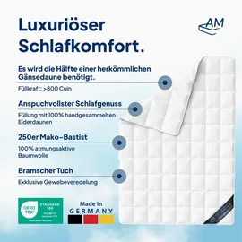 AM Qualitätsmatratzen Eiderdaunendecke Weiß, Textil, Uni, Füllung: Daunen, Rechteckig, 200x200 cm, Schlaftextilien, Bettdecken