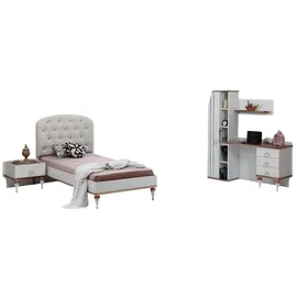 JV Möbel Set Bett, Nachttisch, Schreibtisch Kleiderschrank Modern Stil Weiß, Kinderzimmer