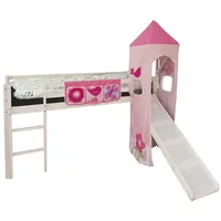 Homestyle4u Hochbett 90x200 Kinderbett Spielbett cm Turm Rutsche Rosa (mit Turm und Rutsche, Jungen Mädchen, aus Kiefernholz) weiß