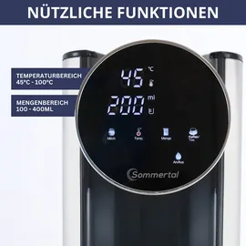 sommertal HW400 Heißwasserspender Businessline, XXL Version mit abnehmbaren 4L Tank, instant heißes Wasser 45-100°C, Touchdisplay, Babynahrung