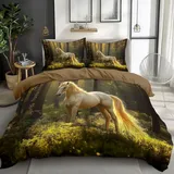 Deluxe Bettbezug Set 155 x 220 cm Bettbezüge, Fantasy Kunst Tier Pferd Dschungel Bettwäsche-Set für Mädchen Junge Kinder, Weiche Mikrofaser Tierpferde Bettbezug mit Reißverschluss und Kissenbezüge