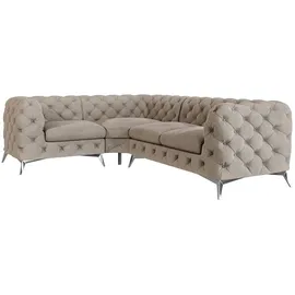 s-style möbel Chesterfield Ecksofa River mit Metall Füßen, Dunkle Creme Samt