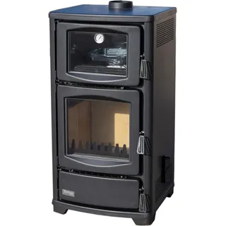 Teba Kaminofen mit Backfach TS 16 Mehrfachbelegung Holzofen 8 kW Kamin Ofen Holz Holzherd Küchenofen - Schwarz