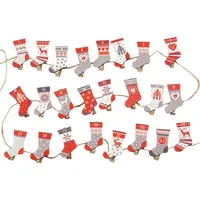 24 Klammern Adventskalender zum Befüllen Socken rot grau Holz Band Weihnachten