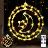 3D Sterne Mond Weihnachtsbeleuchtung, LED Weihnachtsdeko Fenster, 8 Modi Hängende Lichterkette für Weihnachten Deko Innen Außen Fensterdeko, Bat...