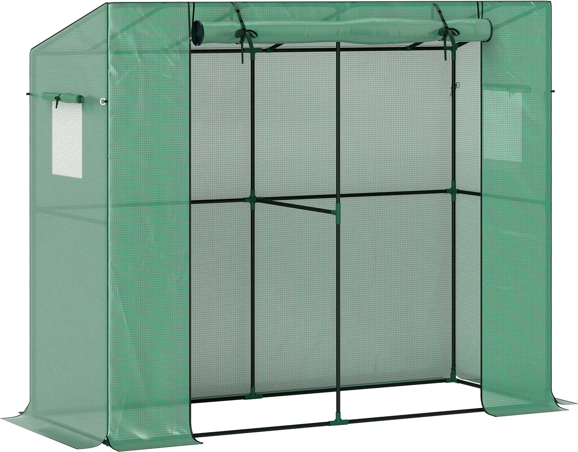 Outsunny Gewächshaus mit Rolltür 2 Fenster, winterfest Foliengewächshaus aus Stahl, Treibhaus für Balkon, Garten, Tomatenhaus mit UV schutz 200x76x170cm Tomatengewächshaus für Gemüse Blumen, Grün   Aosom