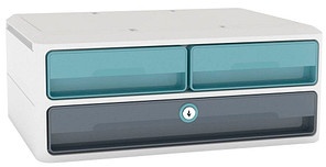 cep Schubladenbox MoovUp mit Schloss  mint, grau 1091212961, DIN A4 quer, DIN A5 quer mit 3 Schubladen