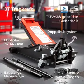 Arebos Rangierwagenheber Stahl 75-505 mm rot