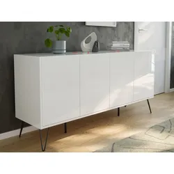 Raumwunder XL Sideboard Kommode Maxim 155cm stehend 4 Türen Weiß hochglanz