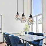GLOBO Pendellampe Hängeleuchte Käfig Wohnzimmer Hängelampe Pendelleuchte Gitter Optik, Metall schwarz, 1x E27, Lxbxh 58x15x120 cm