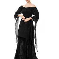 jakloz Halloween Kostüm Damen Mittelalter Renaissance Kleidung Retro Maxikleid Viktorianischen Gothic Kleid Halloween Karneval Party Cocktailkleid(Schwarz,XL)