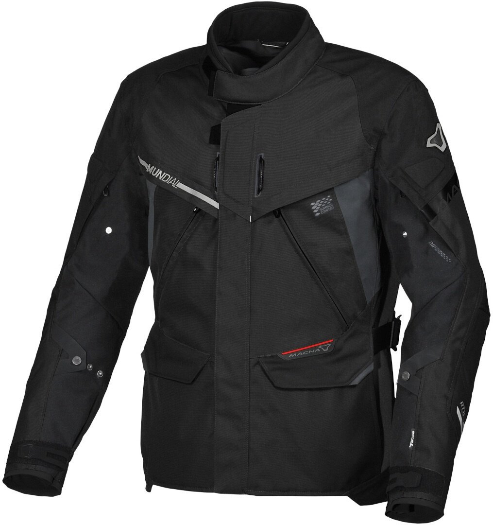 Macna Mundial waterdichte motorfiets textiel jas, zwart, 3XL Voorman