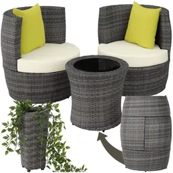 tectake® Rattan Sitzgruppe, mit Aluminiumgestell, dicke Polsterung, stapelbar