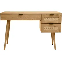 miliboo Schreibtisch in heller Holzoptik, mit Rattan und schwarzem Metall, 3 Schubladen L120 cm MANILLE