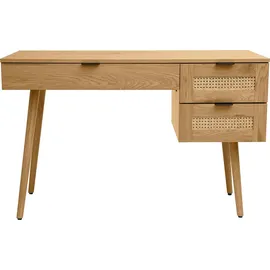 miliboo Schreibtisch in heller Holzoptik, mit Rattan und schwarzem Metall, 3 Schubladen L120 cm MANILLE