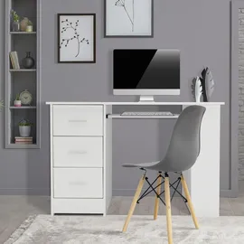 ML-Design Schreibtisch mit 3 Schubladen, 3 Regale Tastaturauszug, 110x49x75 cm, Weiß, Stauraum, 3 Ablageflächen - Weiß