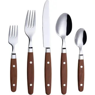 annova Silberbesteck Set 20 Stück Edelstahl Farbe Griff mit Niete (Wood, 20 Pieces)