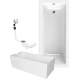 Calmwaters Calmwaters® Rechteck Badewanne Komplettset 170x75 cm mit Wannenträger & Ablaufgarnitur, Körperformwanne, Set Acryl-Badewanne komplett, Rechteckbadewanne Modern Square 170 x 75 cm, Weiß
