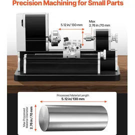 Vevor Mini-Drehmaschine aus Metall 70x130 mm, Fräsmaschine 20000 U/min, 36 W Hochleistungsmotor, 3-Backenfutter, didaktische Metalldrehmaschine mit Schutz für die Bearbeitung von Präzisionsteilen