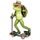 Formano lustige Frosch Wanderer 17 cm Bunte Polyresin Dekofigur handbemalt & detailreich – originelle Tierfigur für Wohnzimmer, Regal & Sammler, Geschenkidee