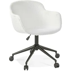 Bürostuhl mit weißer Bouclé-Polsterung | Schreibtischstuhl ergonomisch mit Rollen | Höhenverstellbar & 360° drehbar | Modern | Kadima Design
