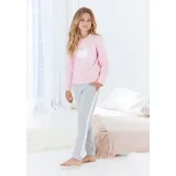 Buffalo Pyjama 1 Stück, 2 tlg. Schlafanzug mit Herzdruck und Streifen am Bein Gr. 134/140, rosa-grau-meliert, , 25945568-134