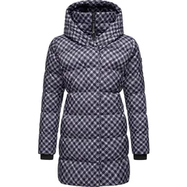 Ragwear Damen langer Wintermantel mit Kapuze warmer Steppmantel mit angesagtem Hahnentritt Muster wasserdicht und atmungsaktiv Niara Print YOUMODO Lavender Gr. L - L