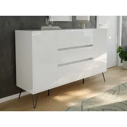 Design Sideboard Kommode Lovo 155cm Greifraum 3 SoftClose 2 Türen Weiß hochglanz