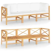 vidaXL 3-Sitzer-Gartensofa mit Creme Kissen Massivholz Teak