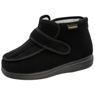 Fischer-Markenschuh Ortho Hausschuh aus Klettverlour, mit Frotteefutter, Weite K, Einlegesohle herausnehmbar schwarz 48 EU